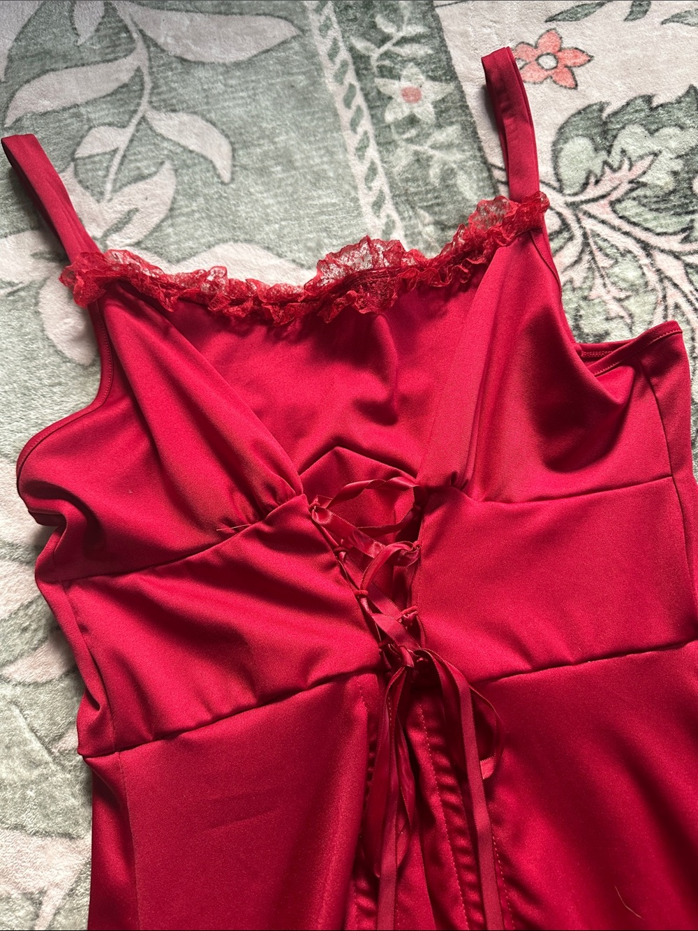 Scarlet Darkness Women's Red Lace-Trim High-Low Slip Dress with Ruffle Hem 0XL - Picture 5 of 7